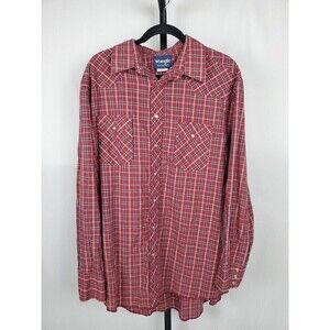 Wrangler Western Pearl Snap Shirt Men's 17.5/37 Red Plaid Long Sleeve
